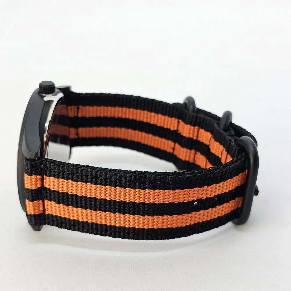 Field Military Men's Watch 42MM Black Case Dial Black Orange‎ Canvas Band Straps